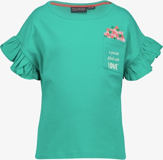 TwoDay meisjes T-shirt groen met glitter hartjes - Maat 92