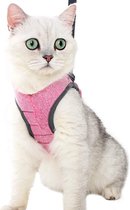 Ontsnappingsbestendig Kattentuigje met Gewatteerde Borstband en Looplijn - Veilig Wandelen voor Katten - Verstelbaar en Comfortabel - Reflecterende Details -ROZE - middelgroot