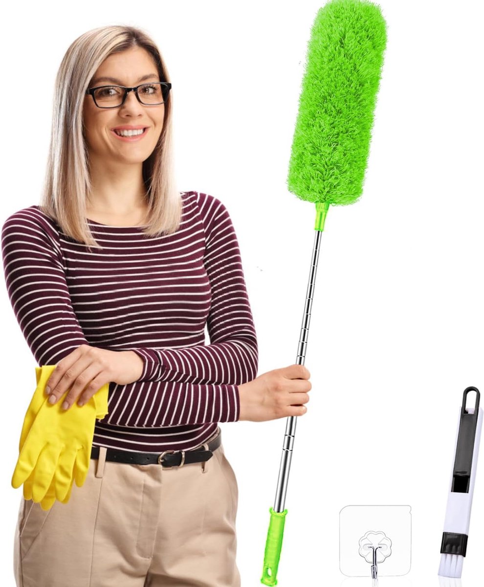 Goedkoopste Telescopische Duster, Wasbaar, Duster, Telescopische Rod en Bendable Corner Broom (groen, 2