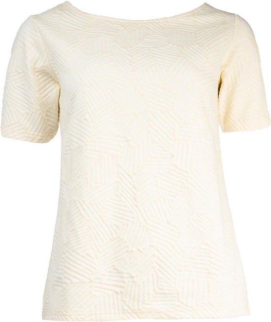 NED T-shirt Calloni 1 2 Ss Playful Stripes Jacquard Stretch 24s2 Bb111 01 01 Ecru Dames Maat - XXL