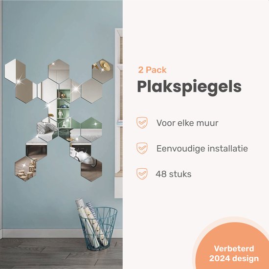 Plakspiegel 24 stuks Hexagon Zelfklevende Plakspiegels Passpiegel Deur bol