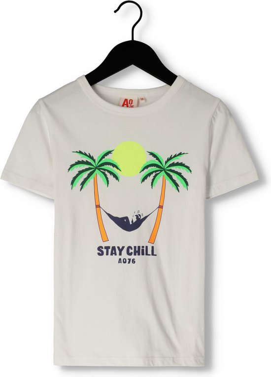 AO76 Mat T-shirt Stay Chill Polo's & T-shirts Jongens - Polo shirt - Wit - Maat 104