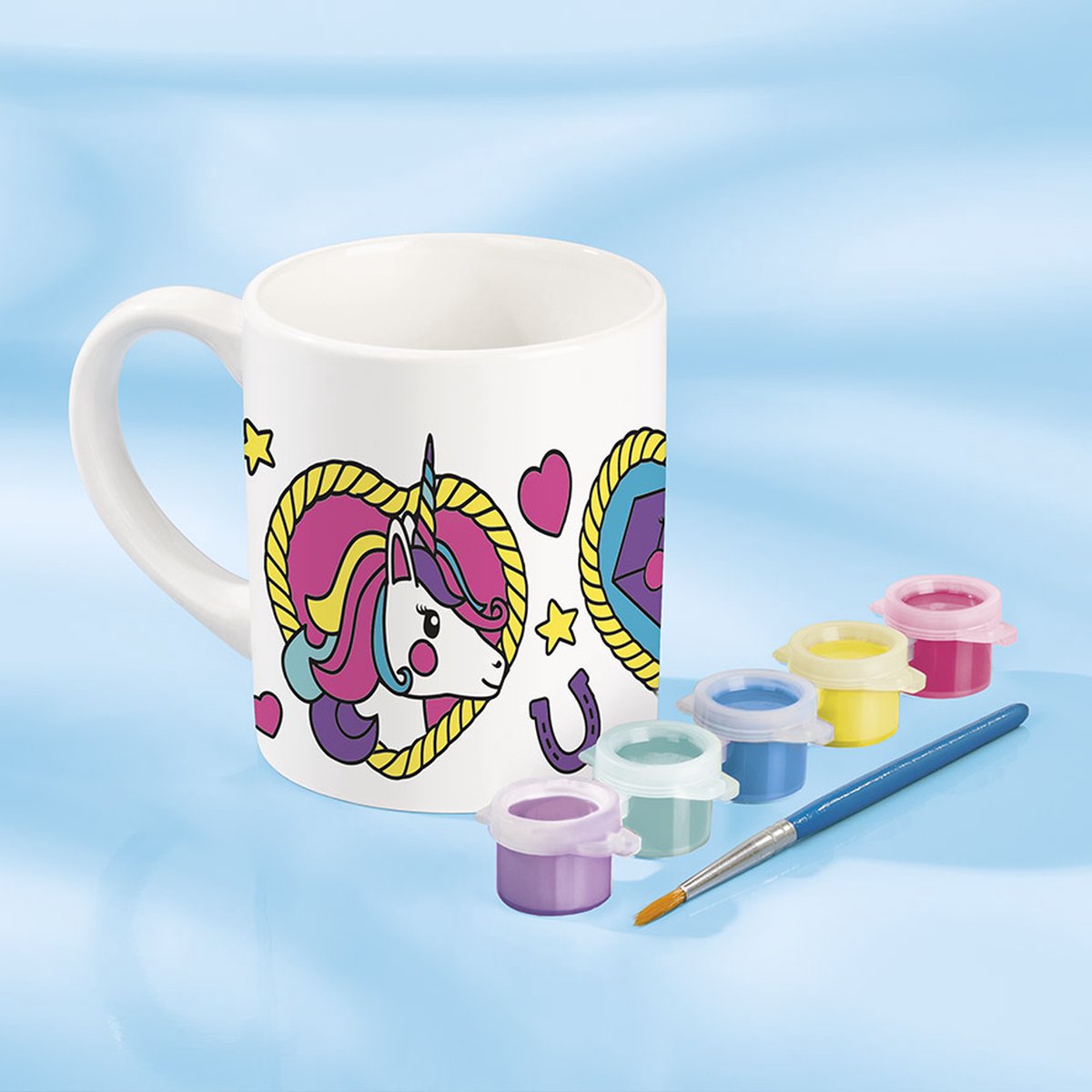 Totum Unicorn inkleur mok beker beschilderen speelgoed meisjes - knutselset keramiek incl verfstrip en penseel - knutselen cadeau tip — afbeelding 8