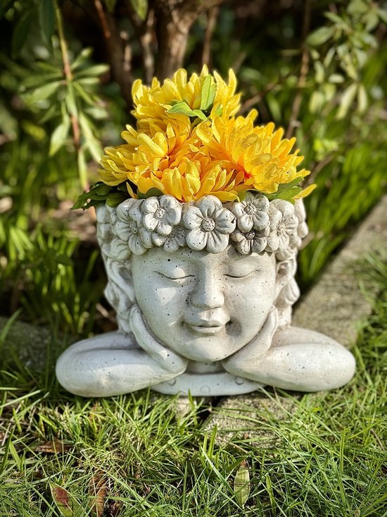 Cachepot meisjeshoofd 21 cm hoog - bloempot - magnesium - tuinmeisje - hoogkwalitatieve kunststof - decoratiefiguur - interieur - accessoire - voor binnen en buiten - cadeau - geschenk - tuinfiguur - tuinbeeldje - tuindecoratie