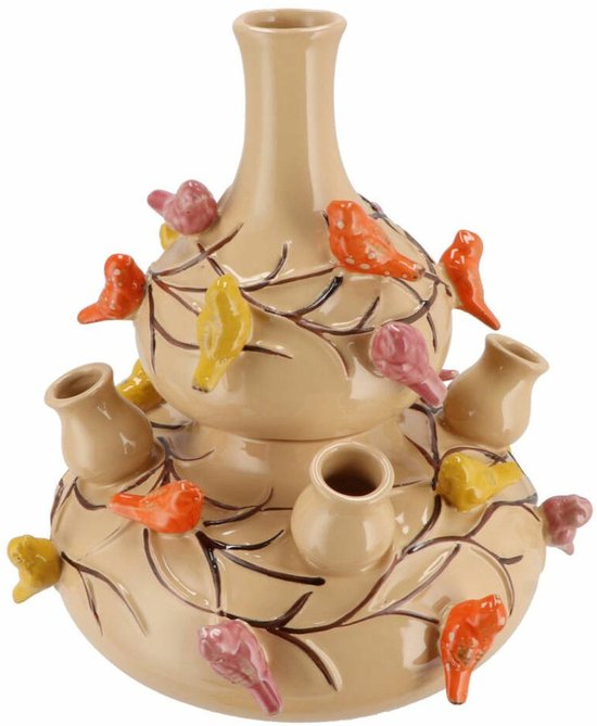 DK Design Vase à fleurs Spring Birds - 2 pièces - vase pour tulipes - sable - D23 x H25 cm - vase en corne