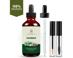 Skines® Castor Olie Bio - 100% Biologisch, Puur & Koudgeperst - Bio Oil - 100ml - Rijk aan Vitamine E en Omega Vetzuren - Voor Haar, Huid, Wimpers & Nagelverzorging - Wonderolie - Wimperserum