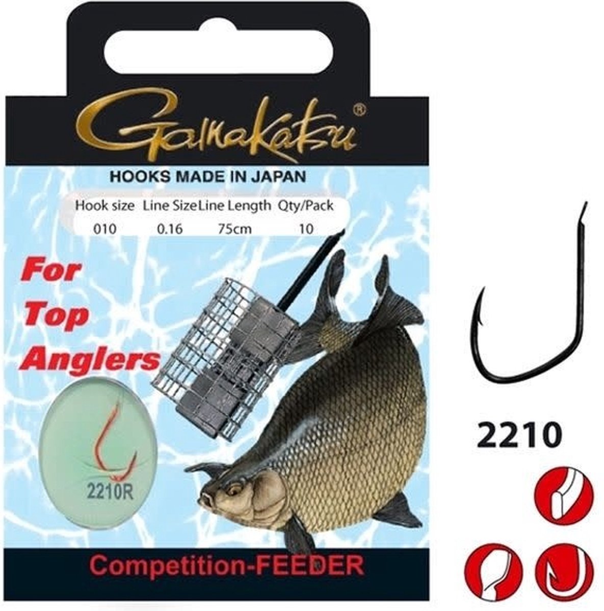 Gamakatsu Onderlijnen Competition Feeder 75cm Haak 2210R (10 pcs) - Maat : Haak 12 - 0.16mm