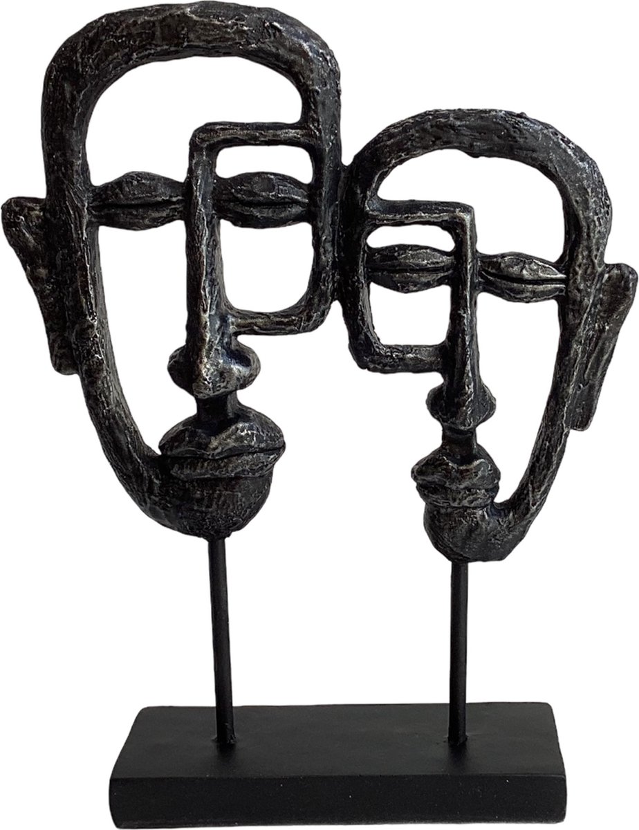 Decoratief figuur - Inclusief verzenden - Decoratie - Beeld - Zwart - Antraciet - Persoon - Personen - Figuren - Mens - Mensen - Koppel - Vriendschap - Vrienden - Gezicht - Gezichten - Hoofd - Kado - Cadeau - Geschenk - Man - Vrouw