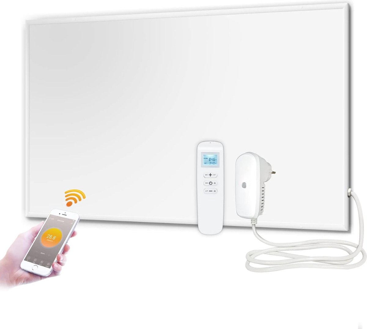 Infrarood Verwarming WarmteControle: Slimme WiFi Infraroodverwarming (850W) met Afstandsbediening en Oververhittingsbeveiliging Efficiënt Verwarmingspaneel voor Wandmontage (1220*770mm)