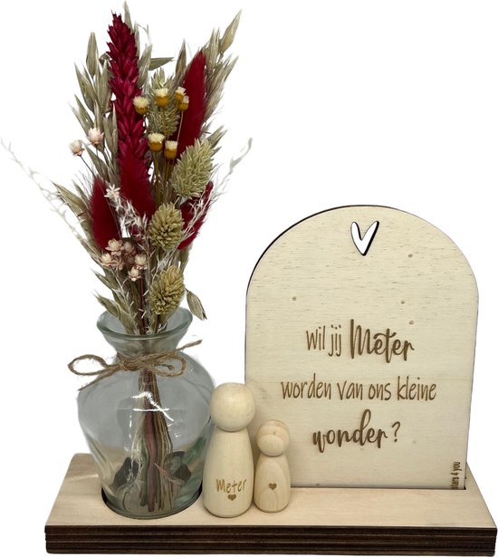 Geschenkbox Wil jij mijn METER zijn? | ROOD | VAASJE | droogbloemen | meter vragen | meter worden | peettante vragen | peettante worden | cadeau | doosje met een vraag