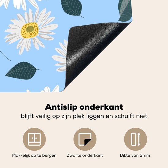 KitchenYeah® Inductie beschermer 59x52 cm - Madeliefjes - Blauw - Patroon - Kookplaataccessoires - Afdekplaat voor kookplaat - Inductiebeschermer - Inductiemat - Inductieplaat mat