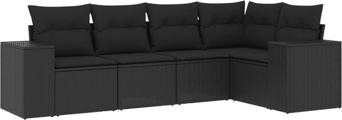 vidaXL 5-delige - Loungeset - met - kussens - poly - rattan - zwart