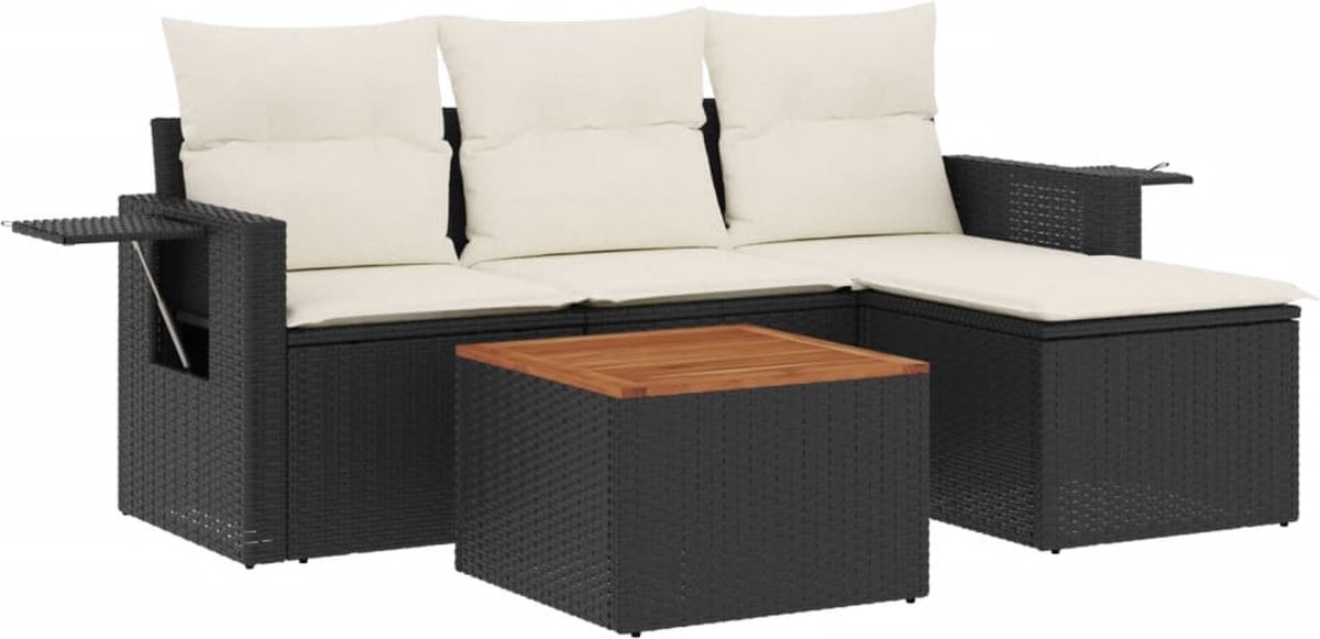 vidaXL 5-delige - Loungeset - met - kussens - poly - rattan - zwart