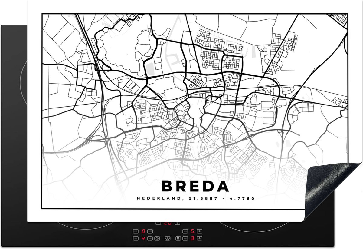 KitchenYeah® Inductie beschermer 76x51.5 cm - Plattegrond - Breda - Nederland - Kookplaataccessoires - Afdekplaat voor kookplaat - Inductiebeschermer - Inductiemat - Inductieplaat mat - Stadskaart