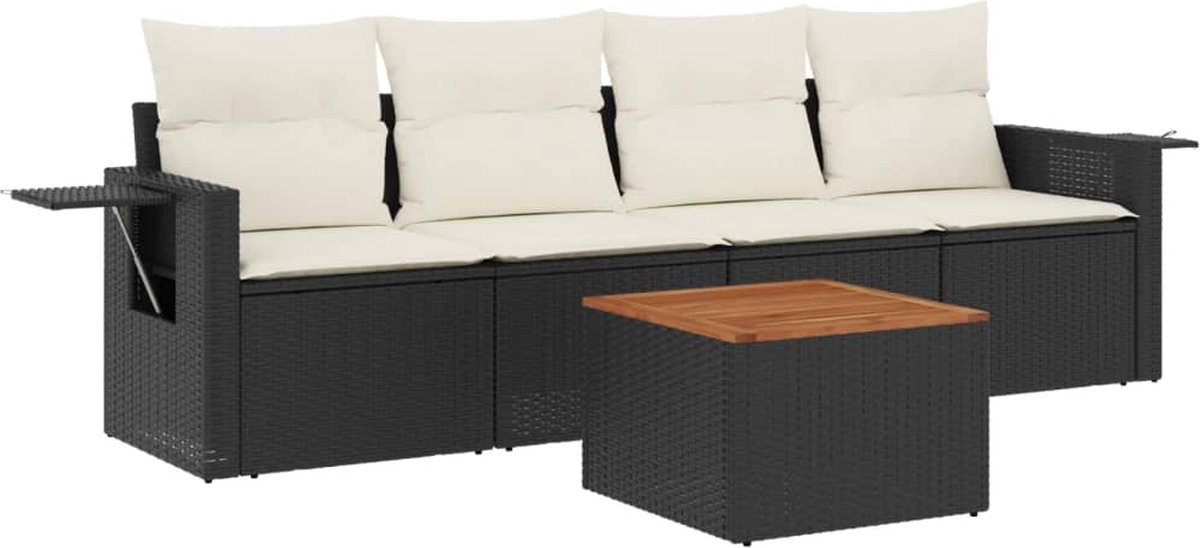 vidaXL 5-delige - Loungeset - met - kussens - poly - rattan - zwart