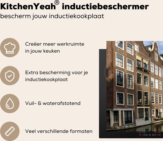 KitchenYeah® Inductie beschermer 81.6x52.7 cm - Grachtenpanden langs het kanaal in Amsterdam - Kookplaataccessoires - Afdekplaat voor kookplaat - Inductiebeschermer - Inductiemat - Inductieplaat mat
