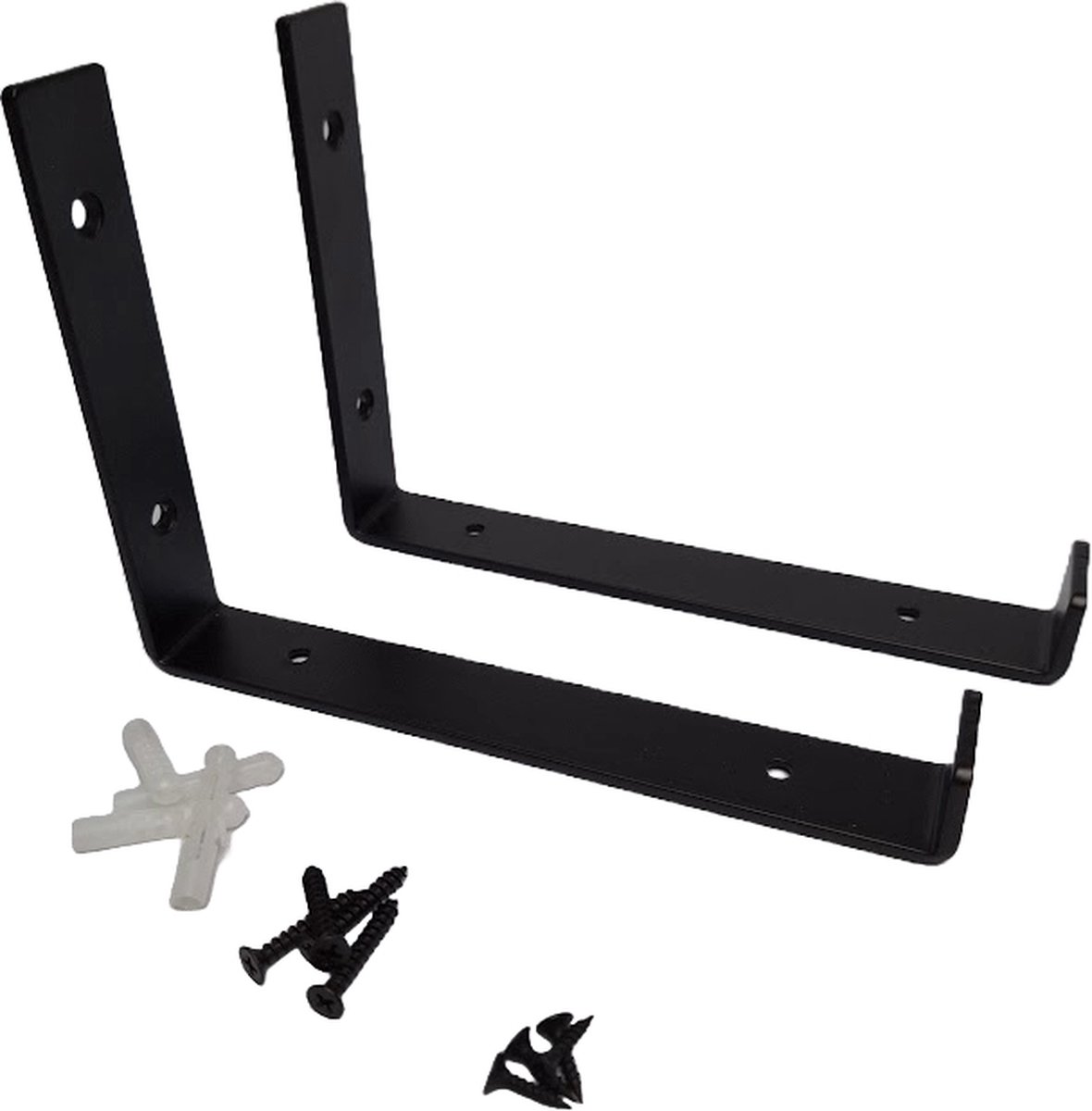 Hoexs - Plankdragers Voor Plank 20cm - Industrieel - Inclusief pluggen en schroeven - Mat Zwart - Metaal - Industriële Wandplank