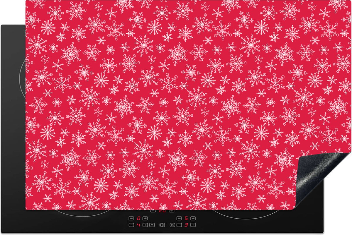 KitchenYeah® Inductie beschermer 80.2x52.2 cm - Sneeuwvlok - Rood - Wit - Design - Kookplaataccessoires - Afdekplaat voor kookplaat - Inductiebeschermer - Inductiemat - Inductieplaat mat