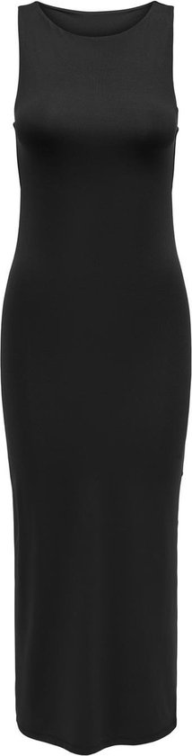 Only O Yaka Düz Siyah Standart Kadın Elbise Onlea S/L Long Slit Dress