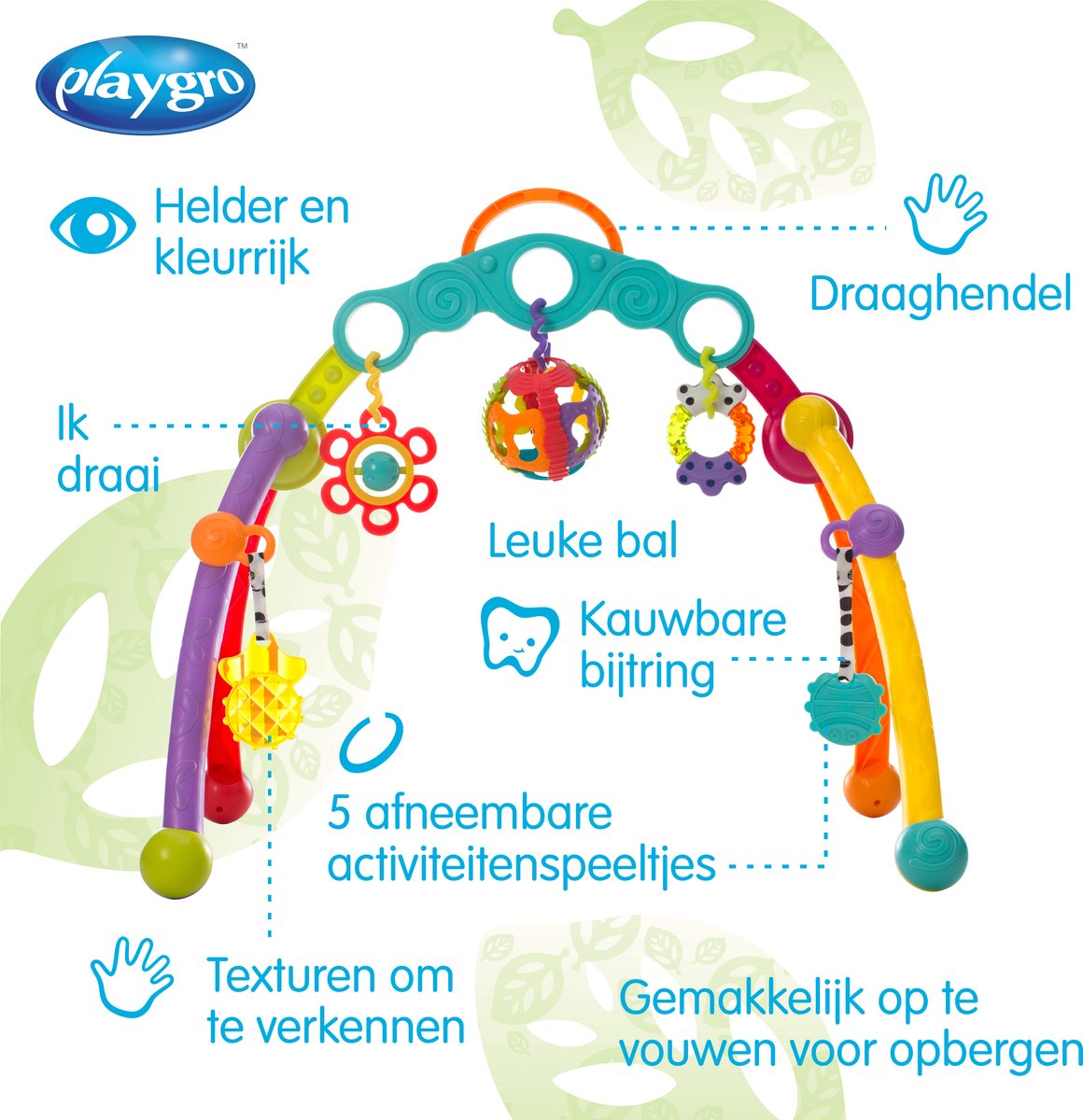 Playgro Fold and Go Playgym - Babygym - acitiviteitengym - Speelgoed Baby - Babyspeelgoed - Pasgeboren baby speelgoed - Ontwikkeling Baby - Kraamcadeau - 5 afneembare hangspeeltjes — afbeelding 2