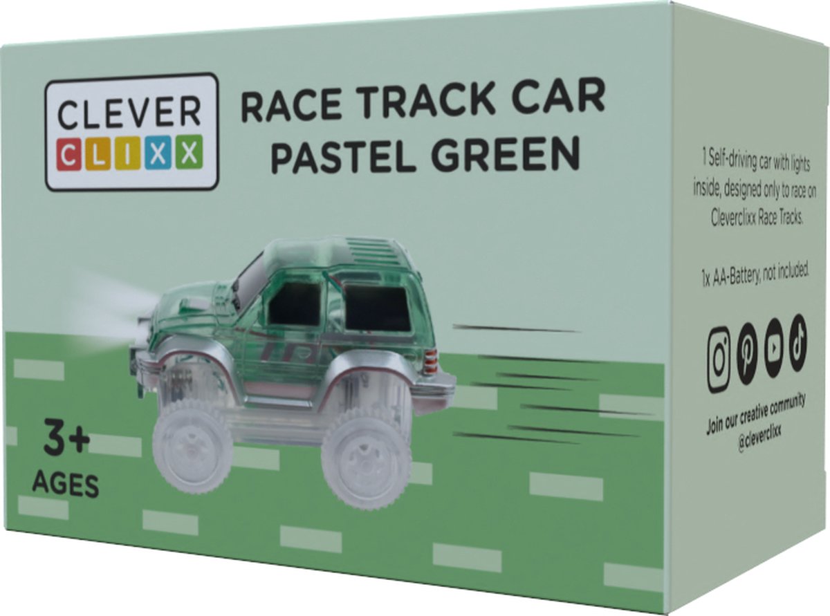 Cleverclixx Magnetisch Speelgoed | Race Track Car Pastel Groen | Speelgoed 3 jaar