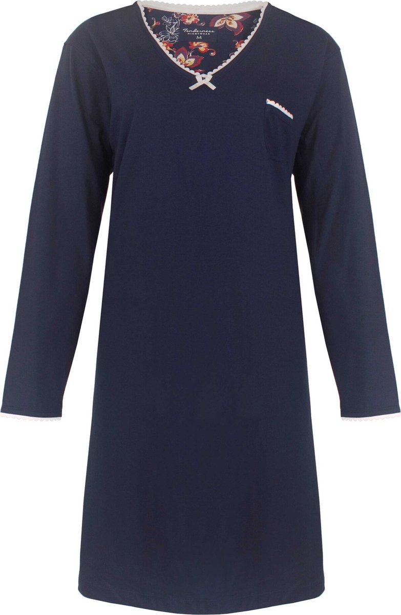 Tenderness Dames Nachthemd - Katoen - Donker Blauw Unie
