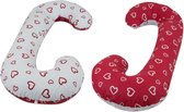 Voedingskussen / Zwangerschapskussens | C-vorm 240 cm | Witte hartjes op rood en rode hartjes op wit