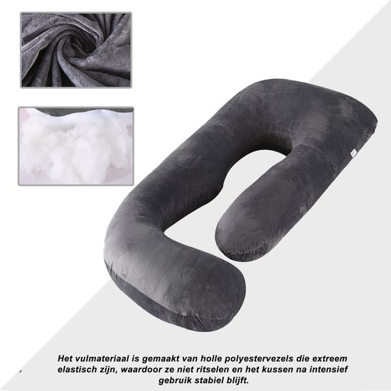 CALIYO Zwangerschapskussen XXL - 270 cm - Afneembare Hoes - Zijslaapkussen / Body Pillow / Lichaamskussen / Voedingskussen - Donkergrijs van CALIYO — afbeelding 3
