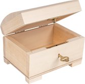 Kleine houten kist, schatkist met deksel, slot en sleutel voor sieraden, 10,6 x 7,5 x 7,5 cm, afsluitbare houten kist voor kleine voorwerpen, opslag en decoratie