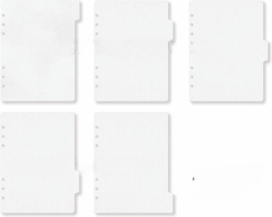 A5 Tabbladen / Dividers Set van 5 - Kraft Wit 220gr Karton geschikt voor 6-Rings Losbladige Organizers + GRATIS Clip Liniaal / Bladwijzer