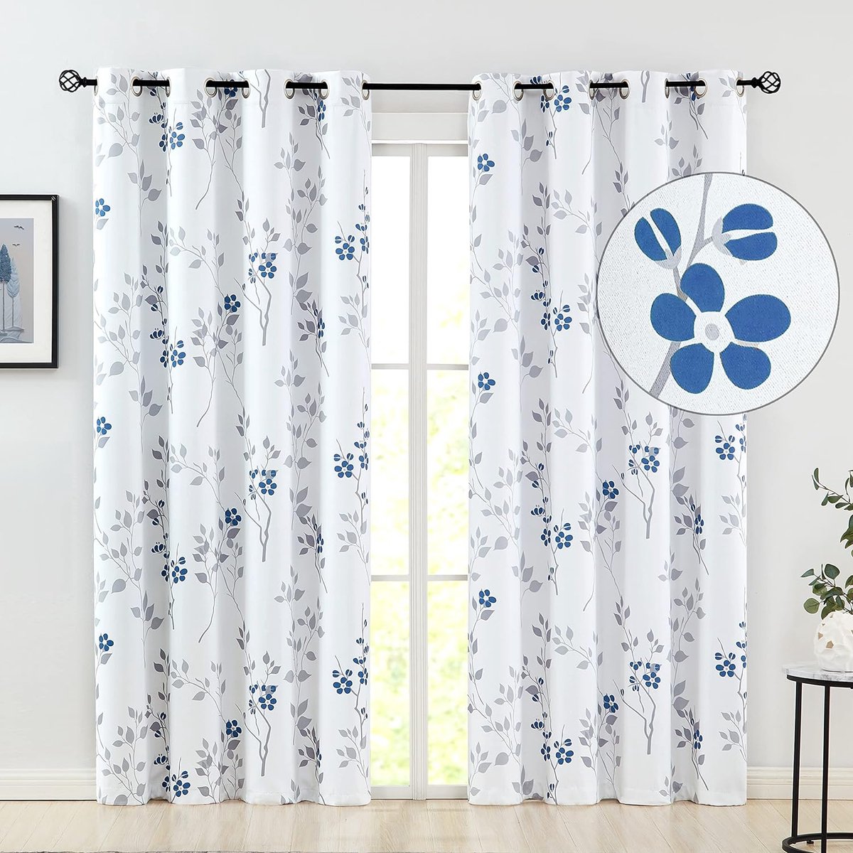 Paire De Rideaux Occultants Motif Floral Blanc 140x260 Cm - Maison