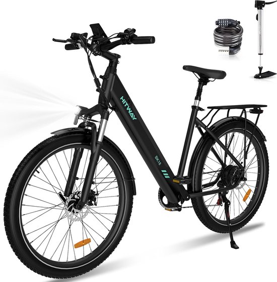 Hitway Elektrische Fiets BK18 - Trendy 27.5*2.8 Inch City Commuter EBike met Afneembare 36V 12Ah Lithium Batterij - Mountain E-Bike met 250W Motor - 7 Versnellingen - IP54 Waterdicht