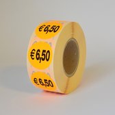 “€6,50” Prijs Stickers op rol 35mm oranje - 1000ex.