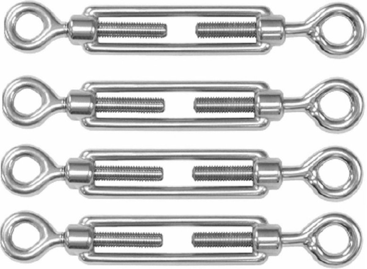 Dulimex Spanschroeven/draadspanner met oog/oog - 4x - 6cm - verzinkt zamak - 60kg - M6 schroefdraad