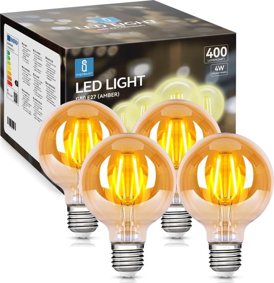 Aigostar 10ZCU - G80 LED Bulb - Filament lamp - E27 - 4W - 2200K - Amber - Set van 4