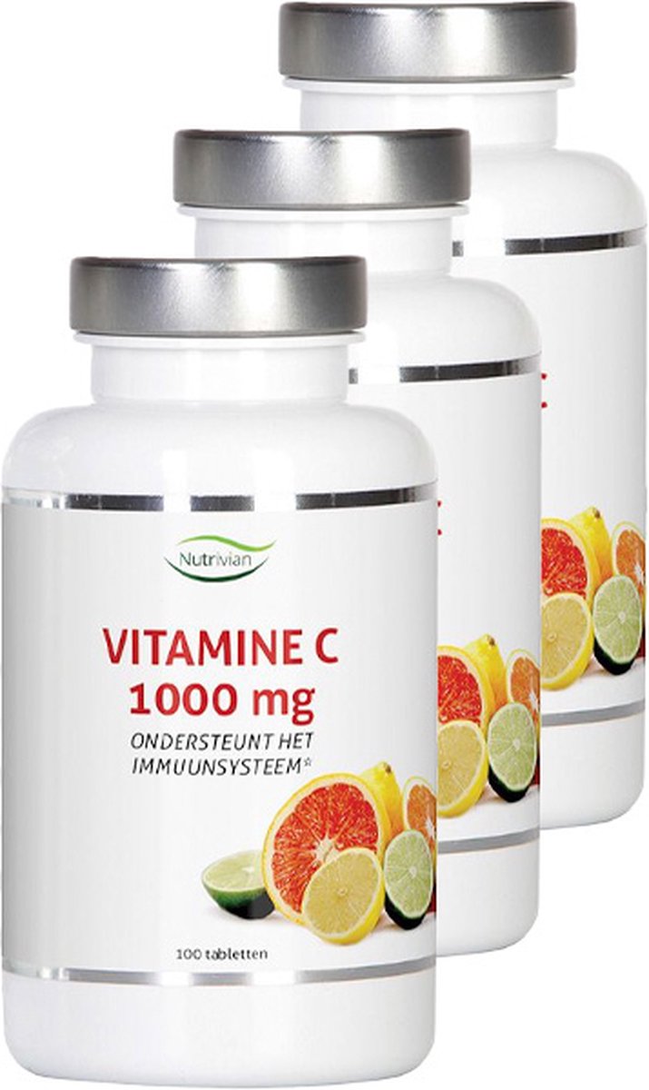 Nutrivian | Vitamine C 1000mg + Bioflavonoïden | 100 Tabletten | 3 stuks | 3 x 100 tabletten