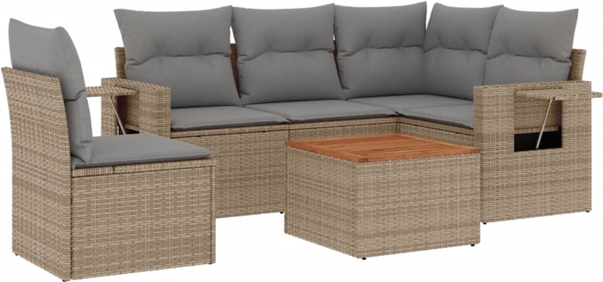 vidaXL 6-delige - Loungeset - met - kussens - poly - rattan - beige