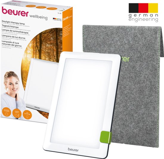 Foto: Beurer tl 30 lichttherapielamp daglichtlamp medisch gecertificeerd compact en dun 20 x 12 cm tabletvorm kantelbaar led 10000 lux op 10 cm incl opberghoes en adapter 3 jaar garantie