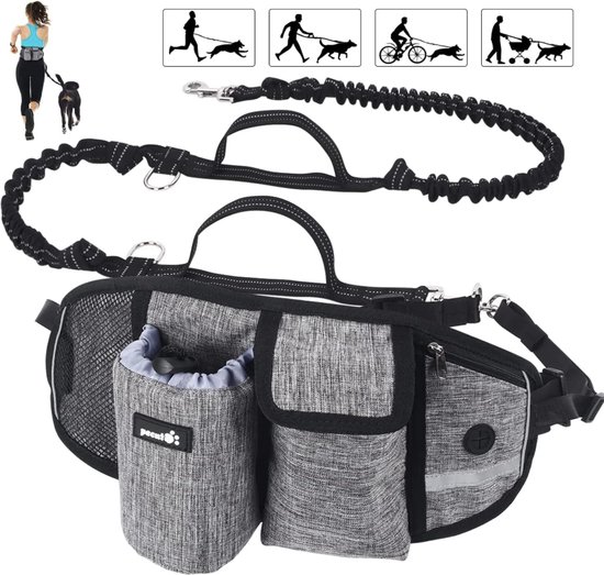 Foto: Handsfree hondenriem handsfreelijnen voor honden met brede rugsteunriem schokdempend elastische hondenriem reflecterende hondenlijn met verstelbare heupgordel 2 handvatten multi pouch telefoonzak kan 60kg weerstaan