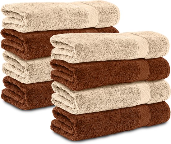 Komfortec handdoeken – Set van 8 - Badhanddoek 50x100 cm - 100% Katoen - Bruin&Beige