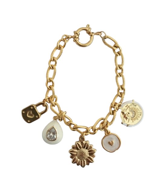 Armband - Bedelarmband - RVS - Gold Plated - Luxe - Druppel - Bloem