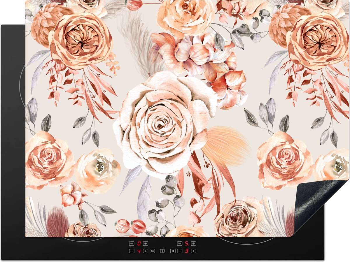 KitchenYeah® Inductie beschermer 71x52 cm - Rozen - Bloemen - Patroon - Kookplaataccessoires - Afdekplaat voor kookplaat - Inductiebeschermer - Inductiemat - Inductieplaat mat - Keuken decoratie
