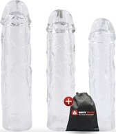 Quick Relief Tripple Sleeve™ - Penis Sleeve - Set van 3 Penis Sleeves - Verlengend - Verdikkend - Extra Stimulatie - Cockring - Transparant