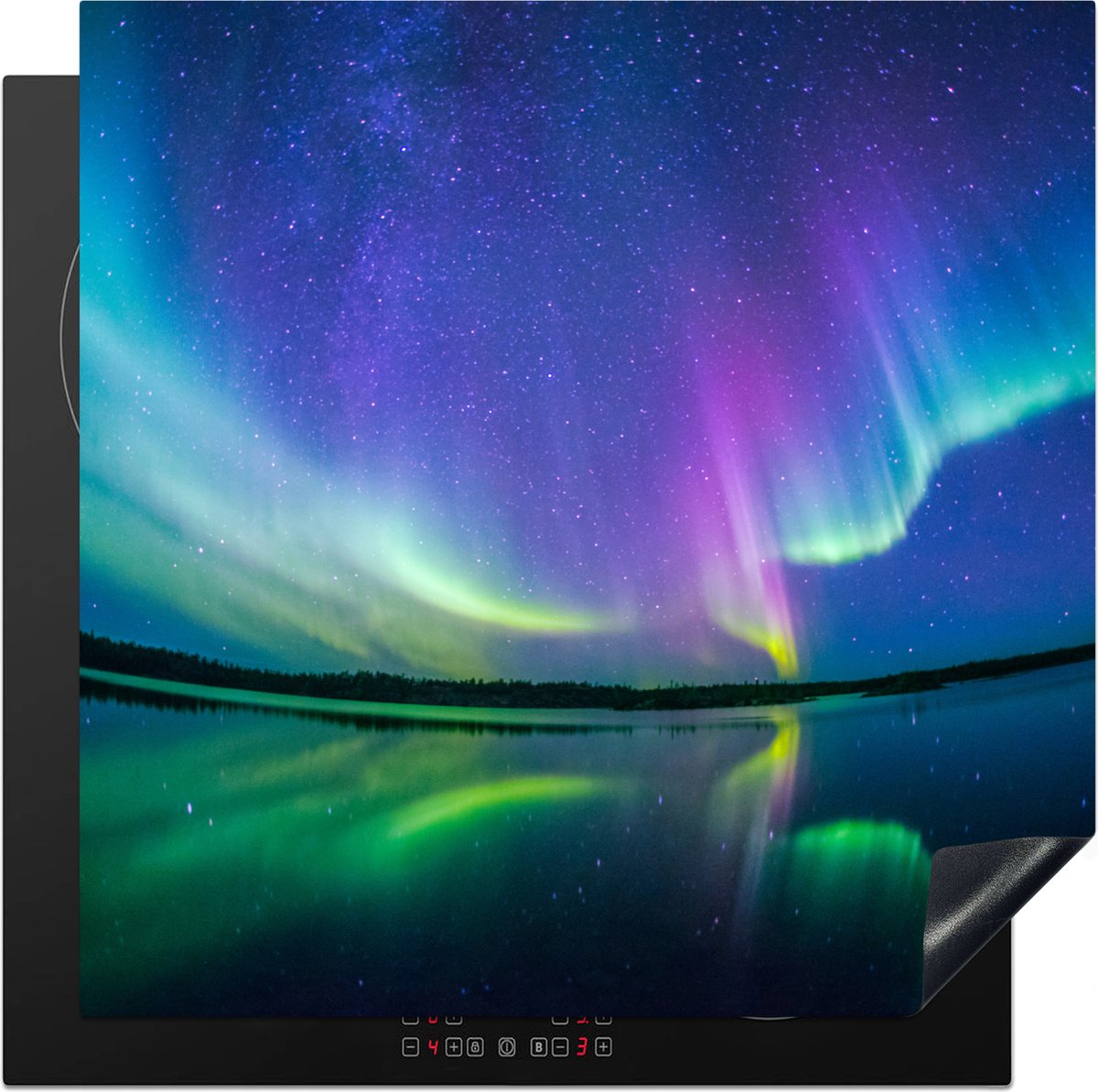 KitchenYeah® Inductie beschermer 78x78 cm - Noorderlicht - Sterrenhemel - Reflectie - Kookplaataccessoires - Afdekplaat voor kookplaat - Inductiebeschermer - Inductiemat - Inductieplaat mat