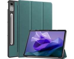 Hoesje - Geschikt voor Lenovo Tab P12 - Dun & Stevig - Trifold Bookcase Hoes - Hard Cover Case - Met Uitsparing Geschikt voor Lenovo Pen - Hardcover Book - Tablethoes - Donkergroen