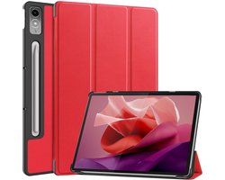 Hoesje Geschikt voor Lenovo Tab P12 - Dun & Stevig - Trifold Bookcase - Hard Cover Case - Met Uitsparing Geschikt voor Lenovo Pen - Hardcover Book - Tablet Hoes - Rood