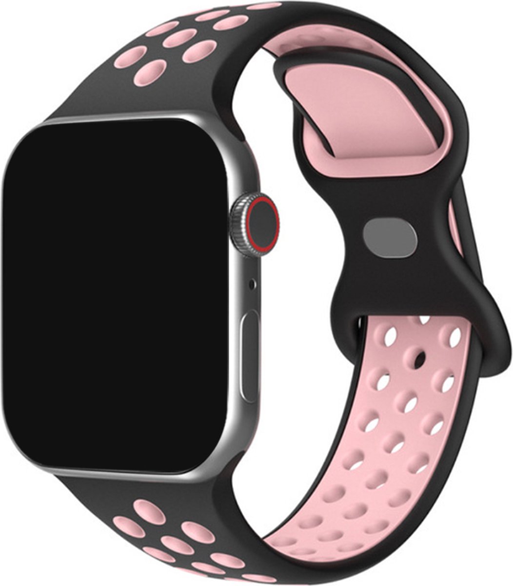 Innerlight® Sport+ - Zwart/Roze - 42/44/45/46/49mm - OneSize - Siliconen bandje geschikt voor Apple Watch - Geschikt als Apple watch bandje voor Series 1/2/3/4/5/6/7/8/9/10/11/SE/Ultra/Ultra 2