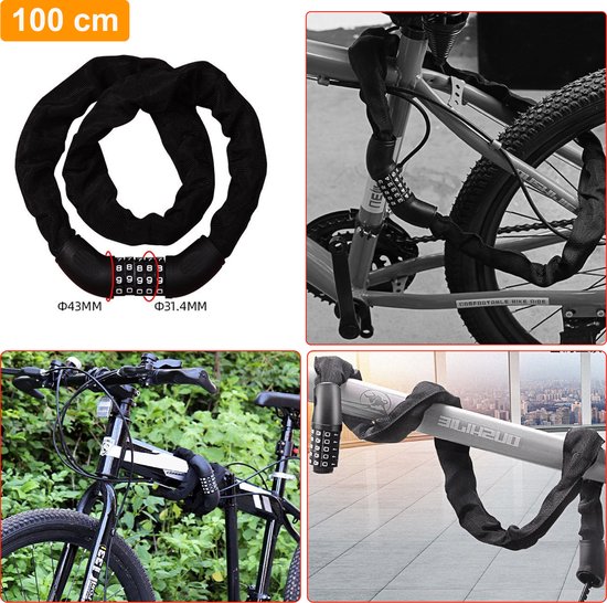 Antivol à Code 4 Chiffres Pour Vélo – Chaîne 60 Cm, Haute Sécurité, Résistante Aux Coupures – Pour Moto Et Scooter Aussi