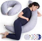Zwangerschapskussen om te slapen, zijslaapkussen, XXL, hoes van 100% katoen, multifunctioneel grijs