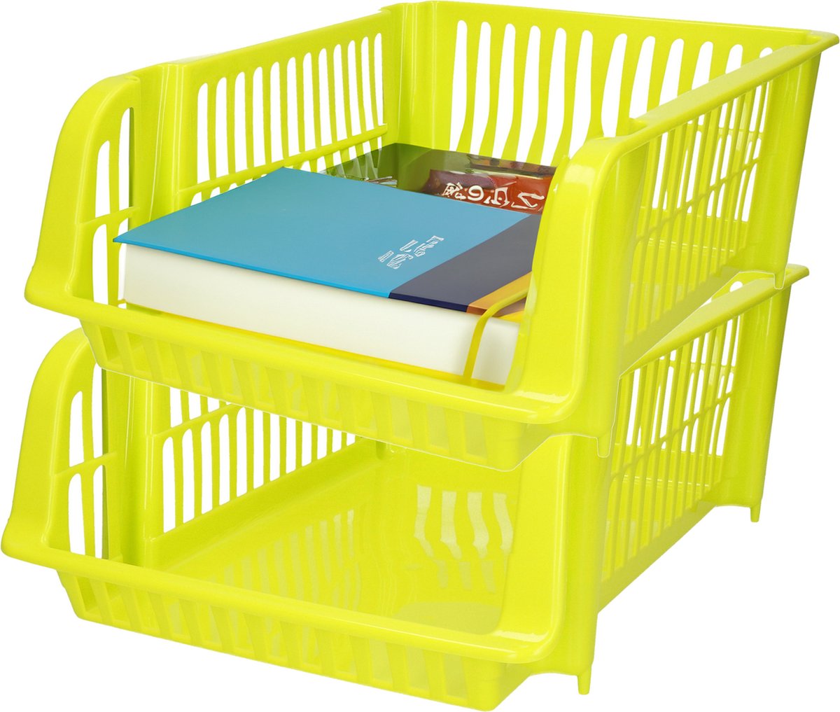 Plasticforte Stapelbare opbergmand - 2x - Groen - 16L - kunststof - 38 x 28 x 15 cm